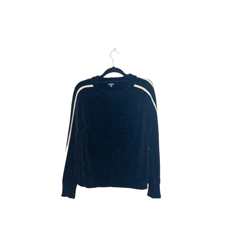 Charlotte Russe Black Striped Sleeve Chenille Knit Sweater Black Large Women’s